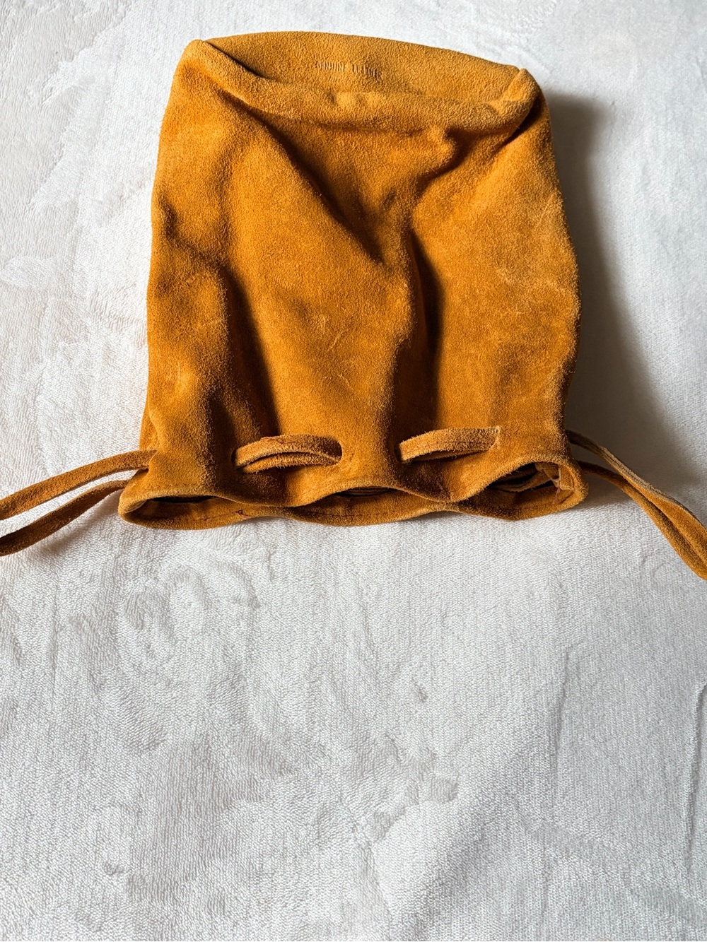 Suede Drawstring Shoulder Bag in Mustard - Picture 5 of 7